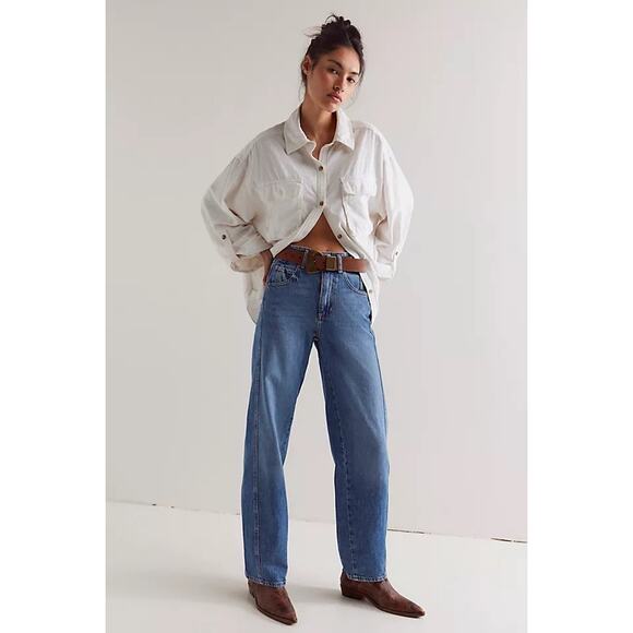We the Free Denim - Free People We The Free High Waisted Straight Leg Jeans Women 28 Medium Wash